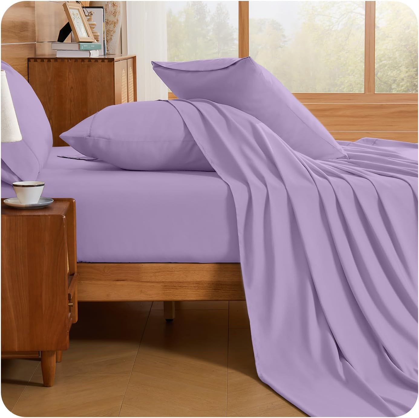 Loyalberry Queen Sheet Set- 6 Piece Breathable & Cooling Sheets | Ultra-Soft Hotel Luxury Bed Sheets | 18" Deep Pocket | Wrinkle, Fade, Stain Resistant (Light Purple, Queen)