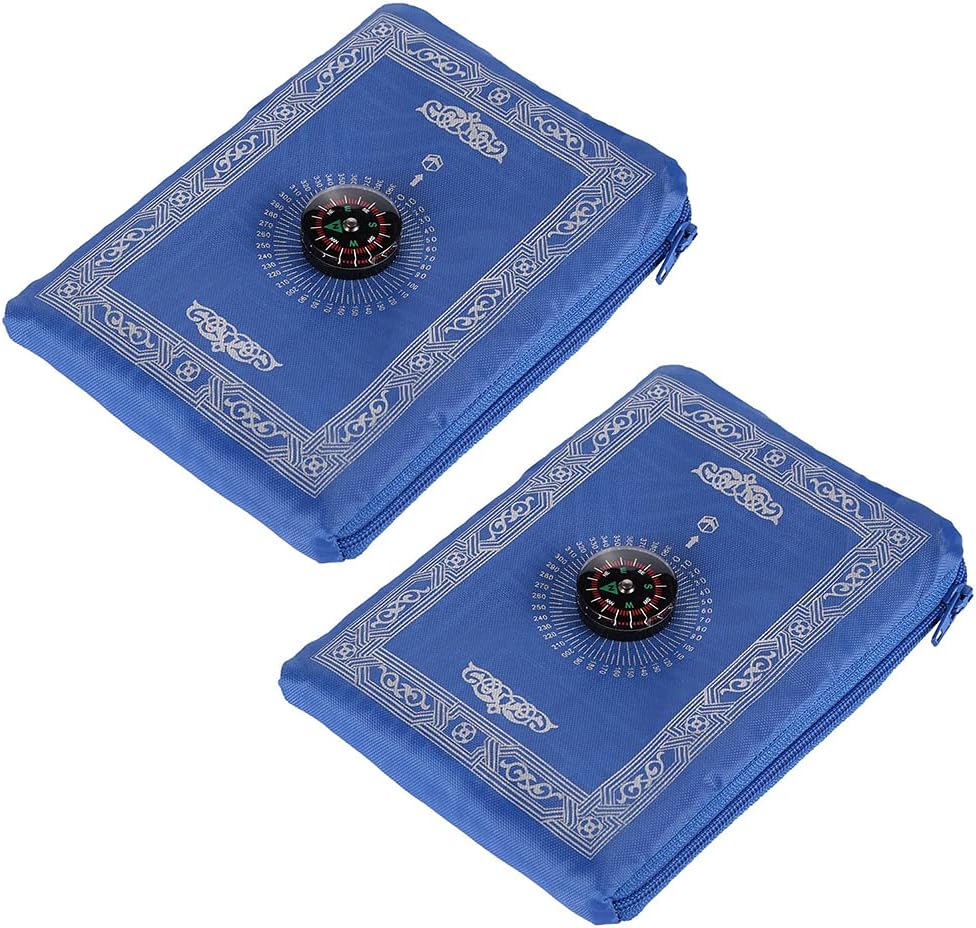ZJJ 2 Pcs Portable Travel Prayer Rug 60x100cm Praying Mat with Compass and Pocket Sized Carry Bag Light Muslim Worship Carpet for Church Home Office,Blue