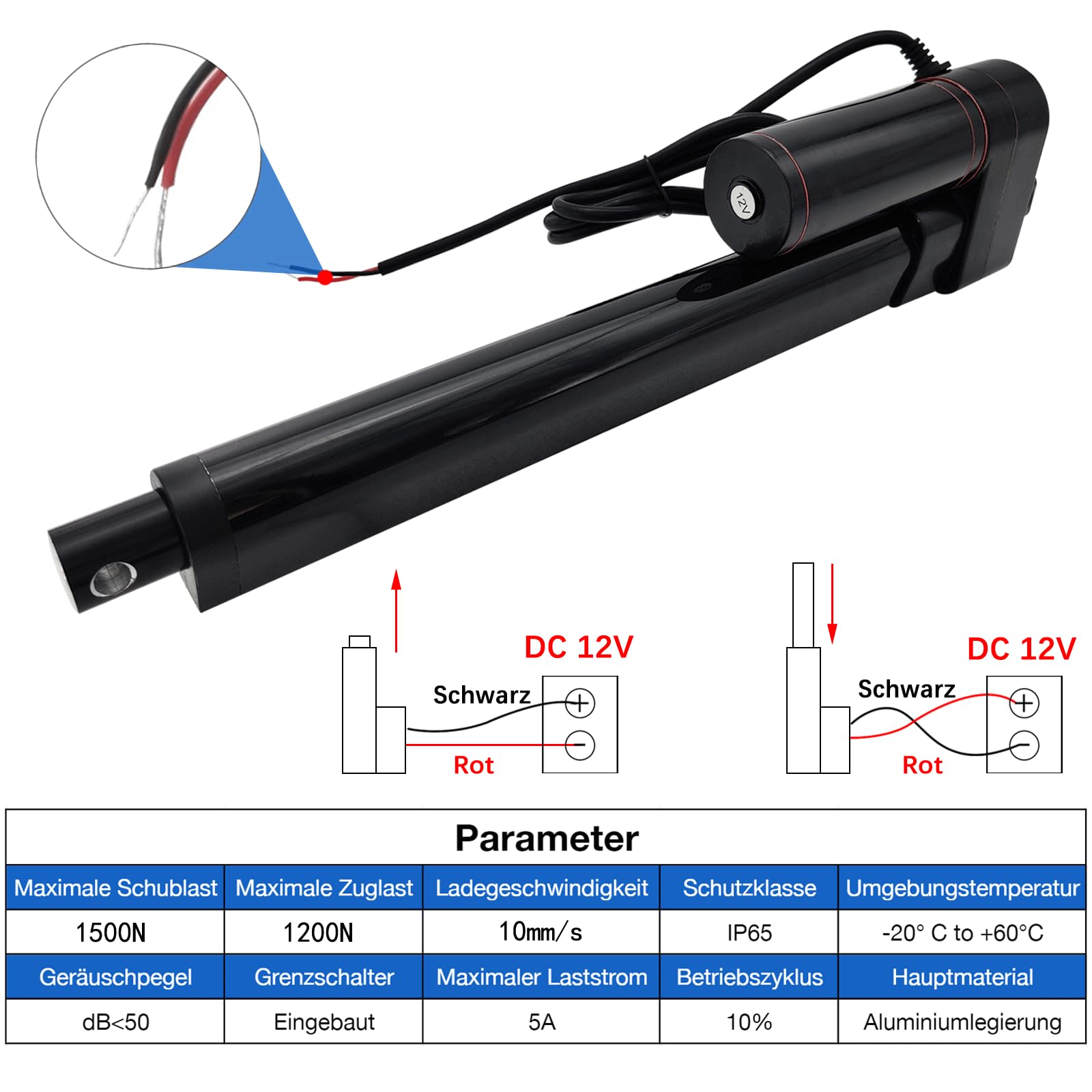900 mm Hub 1500 N IP65 resistente al agua, accionamiento lineal de 12 V, motor lineal de 10 mm/s, con soporte de montaje para puerta de elevador, armario, abridor de ventanas, abridor de
