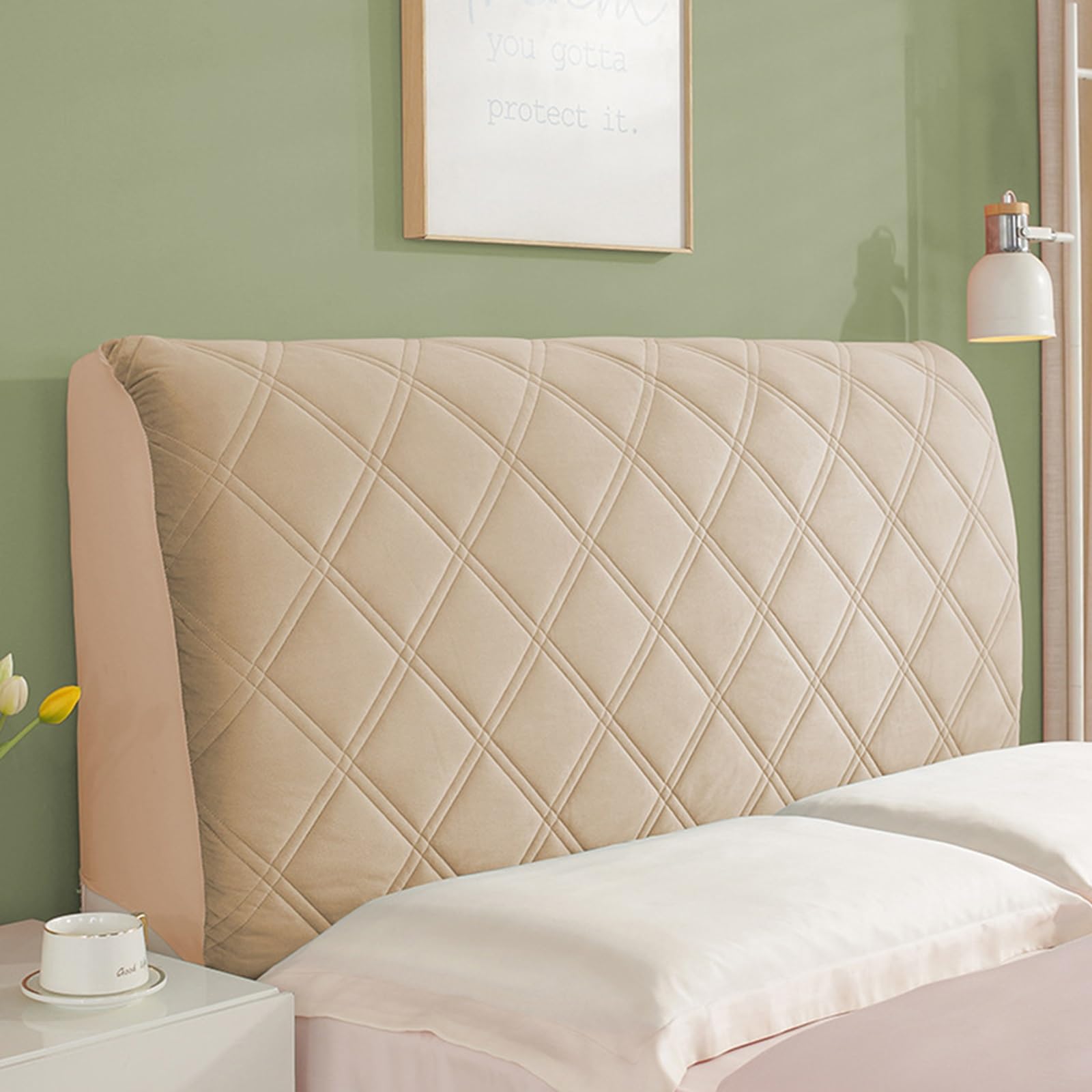 Bed Headboard Cover Padded, Thickened High-End Bedside Cover Slipcover Sets, Headboard Cover Velvet Padded Bed Headboard Slipcover Super King Protector Slipcover for Bed Headboard ( Color : Camel , Si