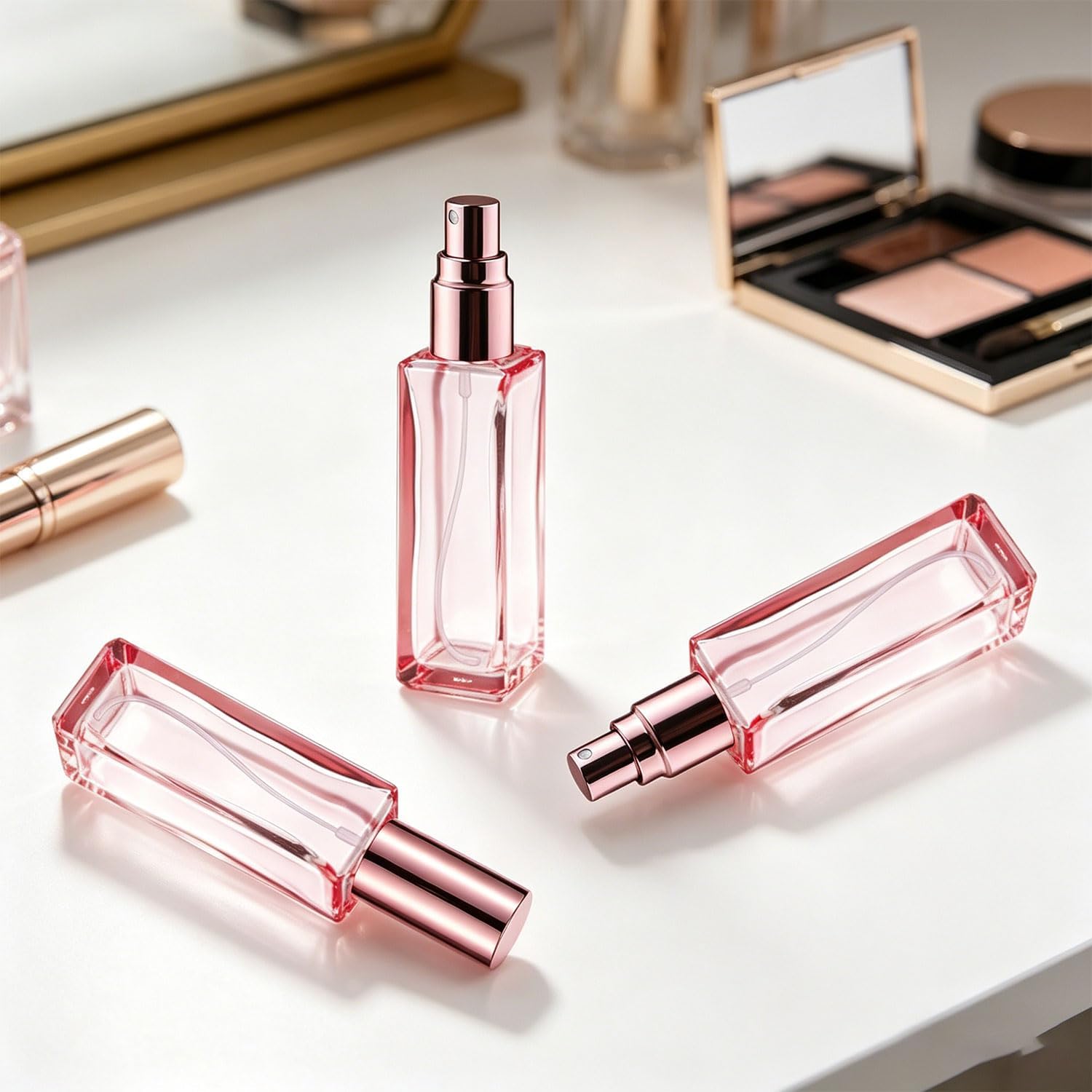 6 Pcs Empty Glass Perfume Spray Bottles Refillable Travel Atomizer Bottle Cosmetic Sample Containers For Perfume Toiletries (Pink Bottle, 20ml/0.7oz)
