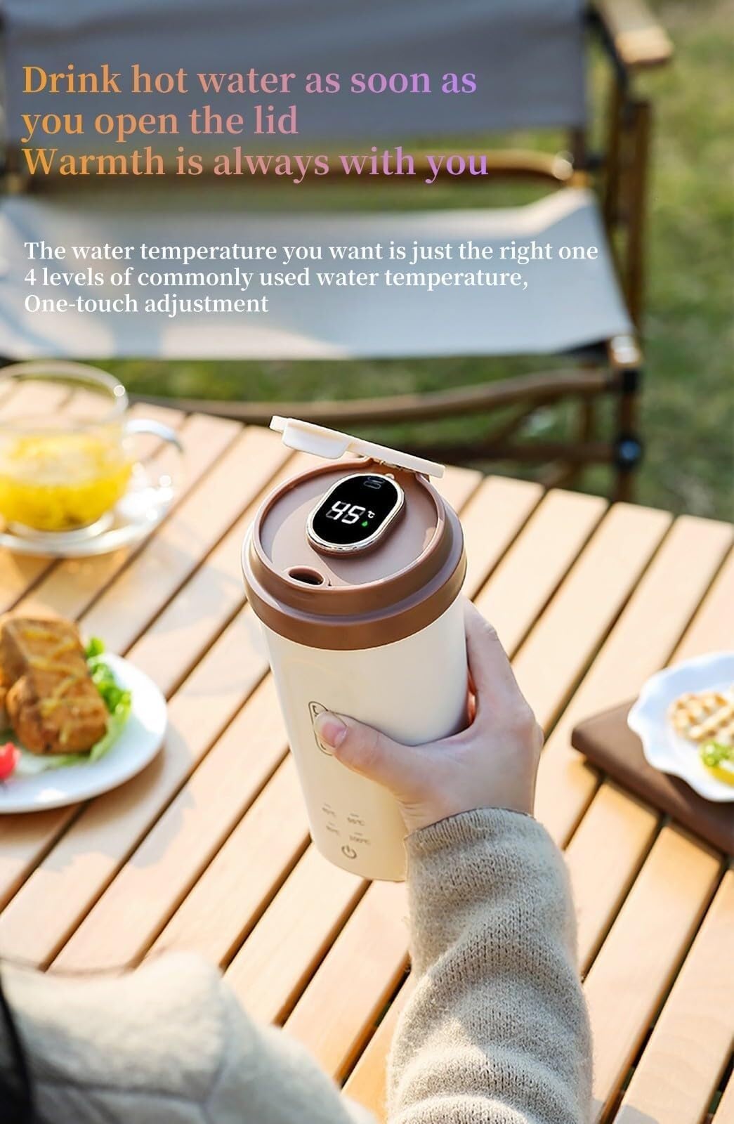 Hervidor eléctrico de viaje mini, hervidor de agua recargable de 500 ml, alimentado por USB con 4 controles de temperatura, termo para leche artificial, té y café