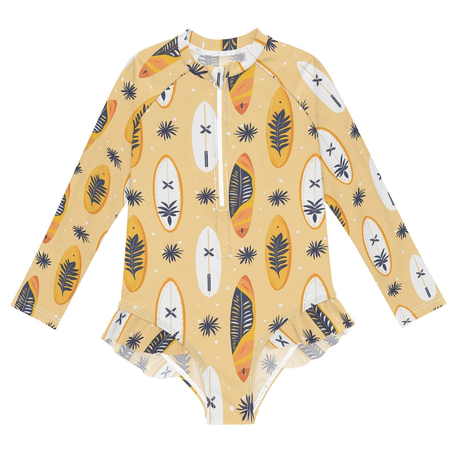 ALAZA Swimsuit for Girls Long Sleeve Rashguard Bathing Suit Surfboard Yellow Quick Dry 4T