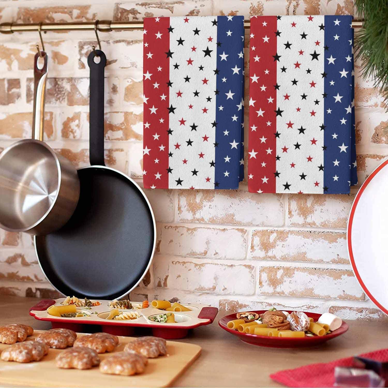 4th of July Kitchen Towels Set of 3 Patriotic Stars American Flag Dish Towels and Dishcloths Sets Tea Towel Red White and Blue Absorbent Hand Towels for Kitchen Bathroom Independence Day Decor 18x28