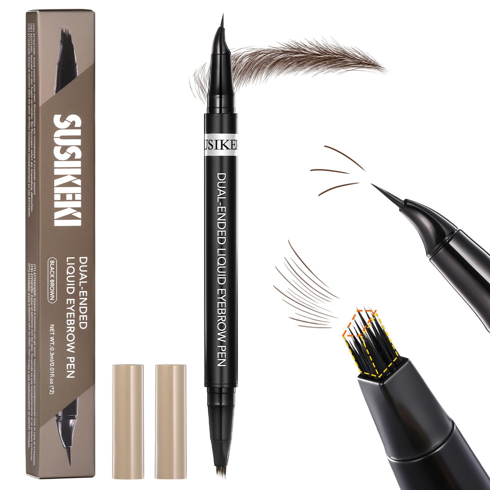 Dual-Ended Microblading Eyebrow Pencil for Women, 2 in 1 Liquid Eyebrow Pencil with Curved Tip and 4D Brow-Fection Microblading Pen (03 Dark Brown)