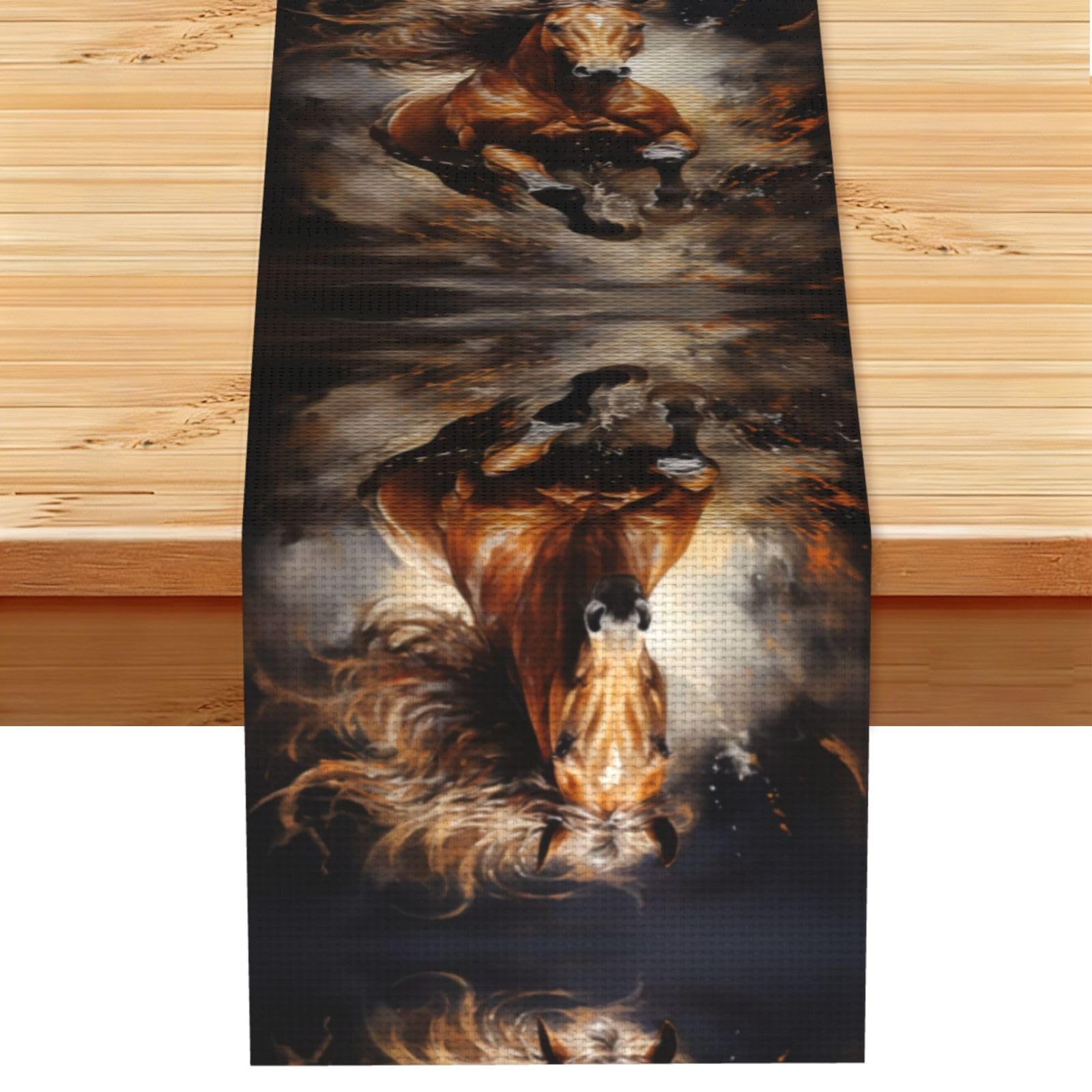 Running Horses in the River Linen Feel Table Runner Wedding Party Home Decoration