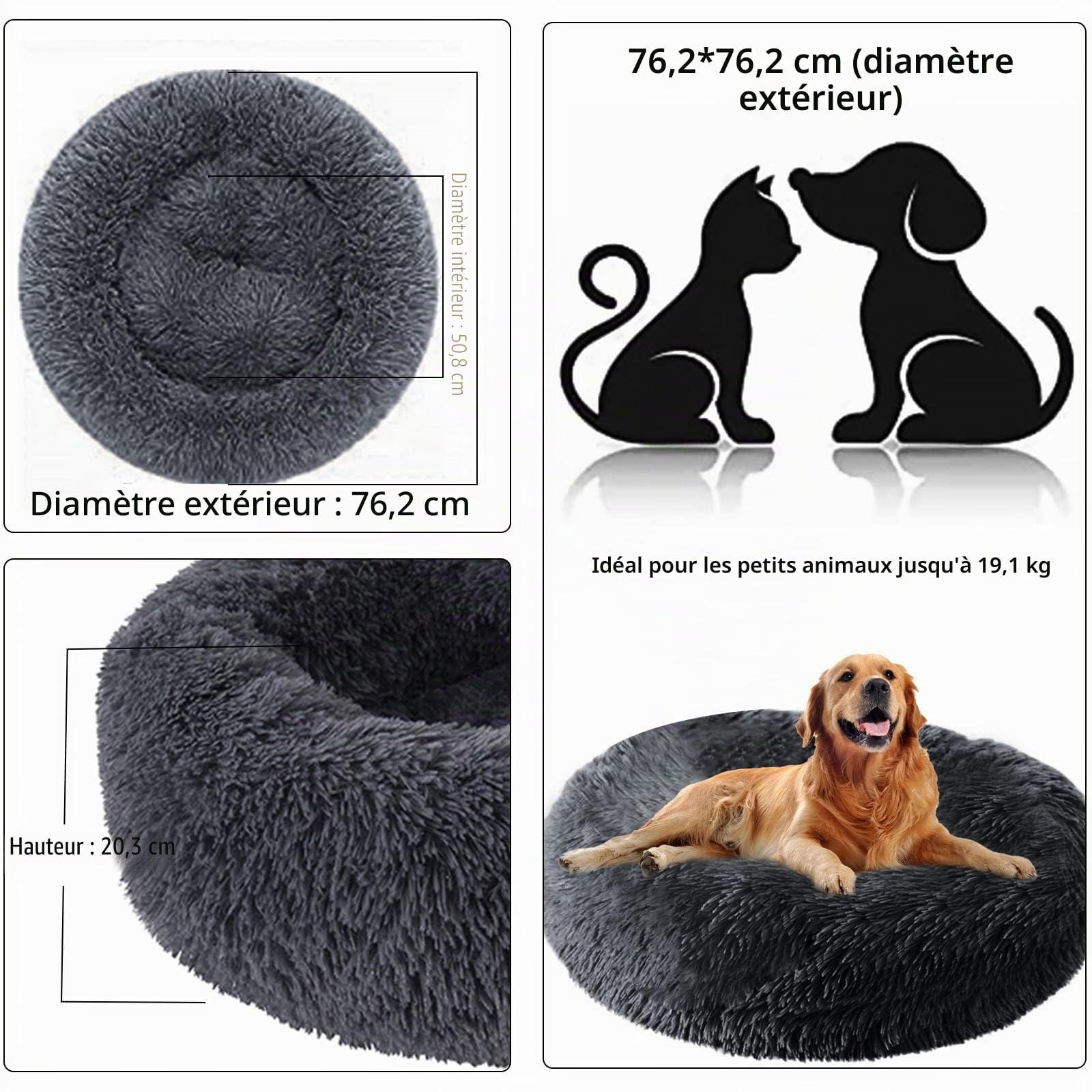 Nisrada Lit pour Chiens de Petite, Moyenne et Grande Taille, 80cm, lit Rond, Confortable et Doux pour Animal de Compagnie avec Fond antidérapant