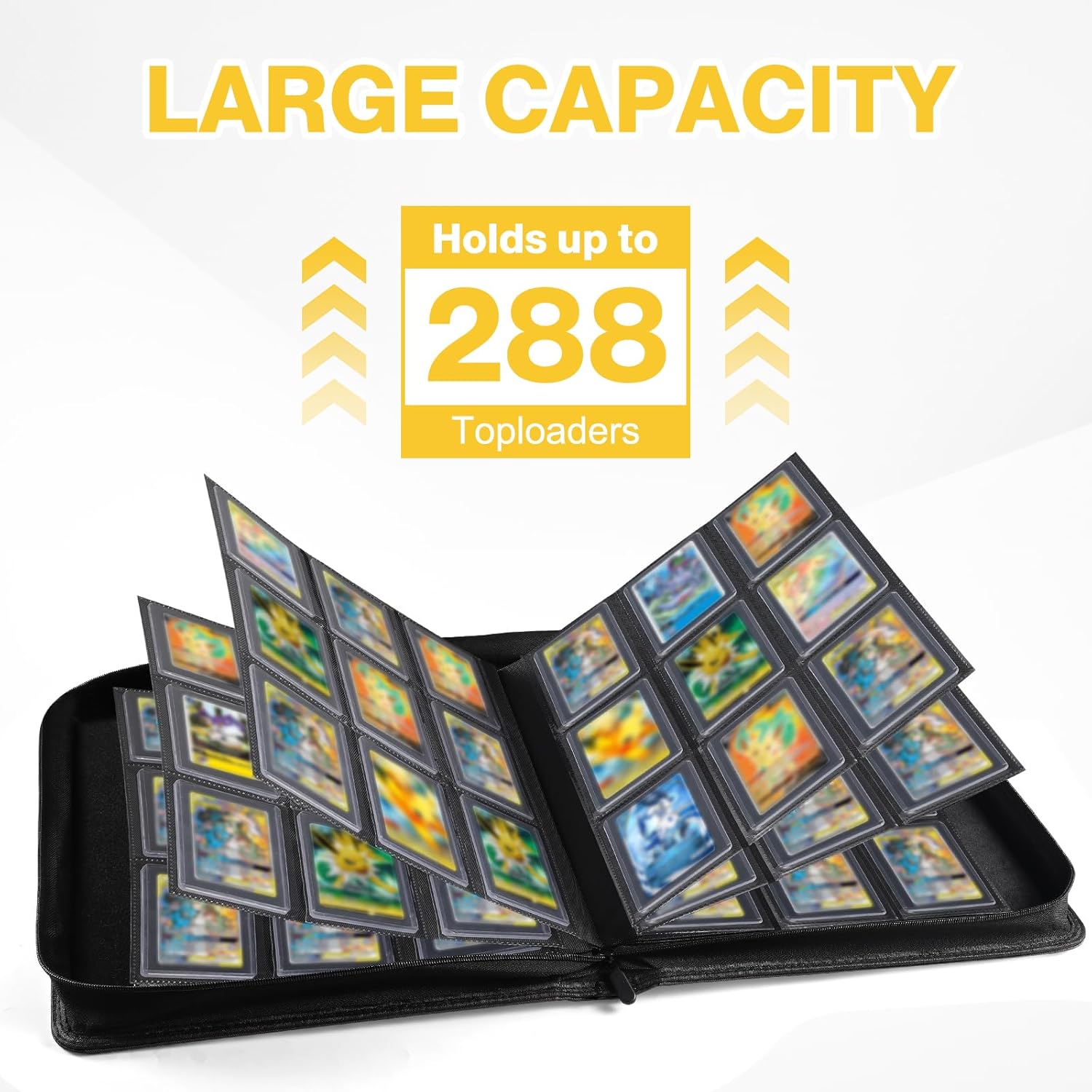 Top Loader Binder, Holds 288 Toploaders, 288 Toploaders and 288 Card Sleeves INCLUDED, 9-Pocket Top Loader Binder for 3" x 4" Rigid Toploaders, Double-Sided Card Binder for TCG, Sport Cards