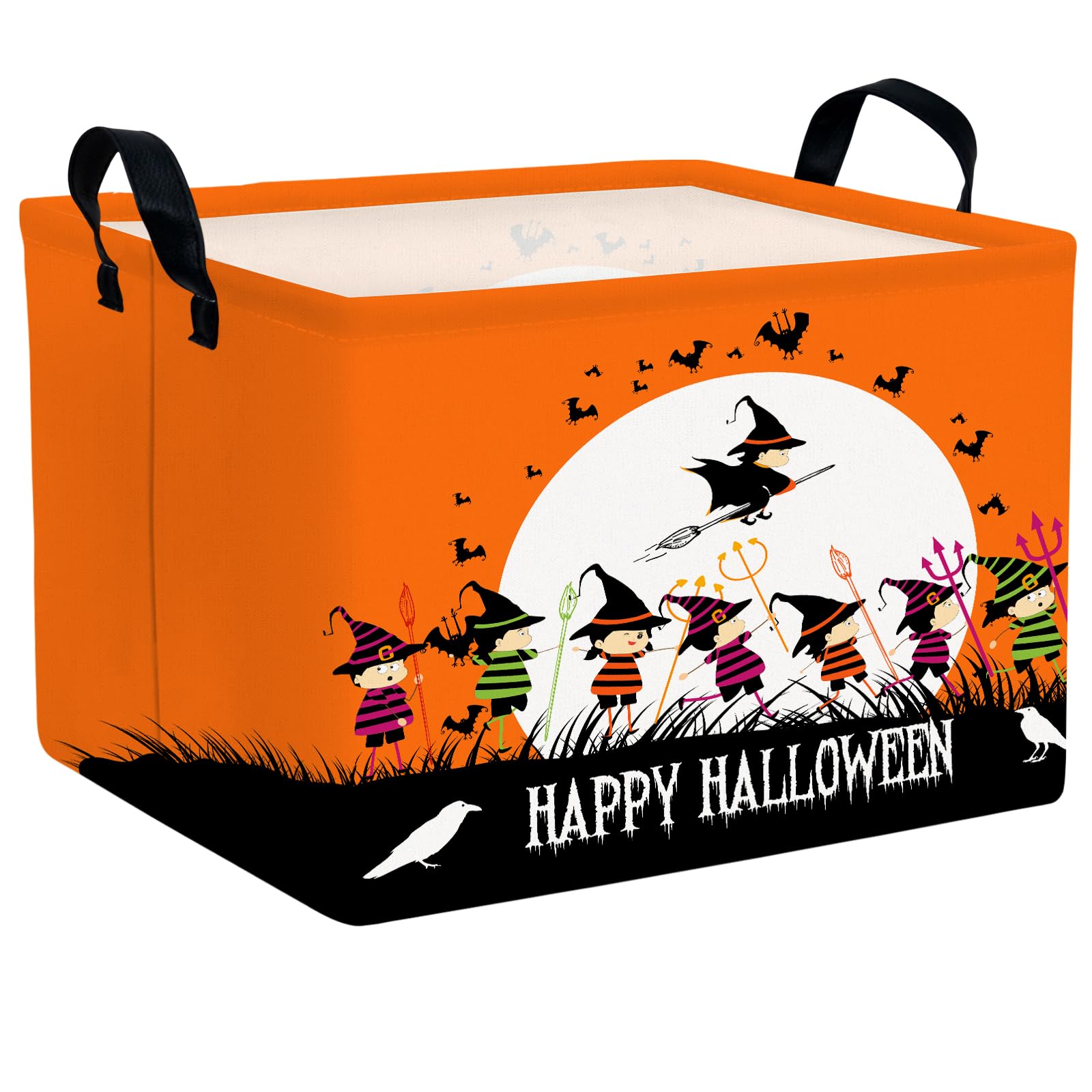 Halloween Basket Gift Cute Pumpkin Ghost Parties Decor Kid Trick or Treat Basket for Boys and Girls Rectangular Storage Bin Box (Witch)