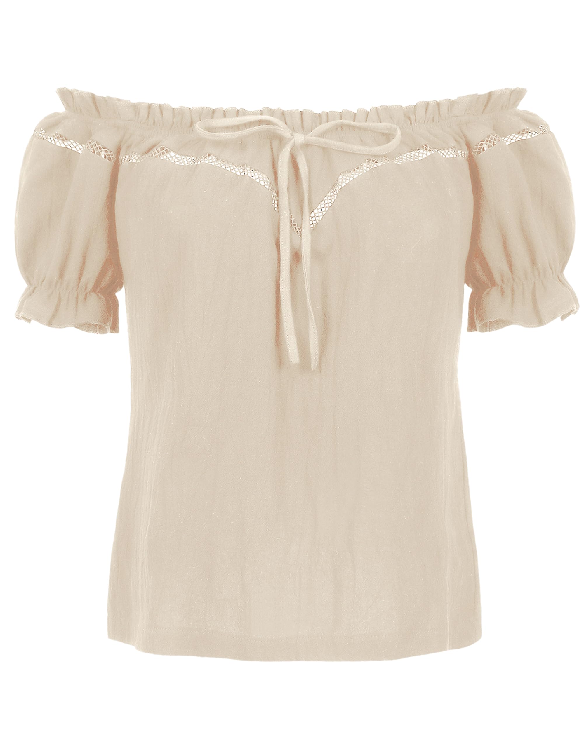 LUYANA Women's Renaissance Shirt Off Shoulder Puff Short Sleeve Medieval Bouse Summer Tops Khaki M