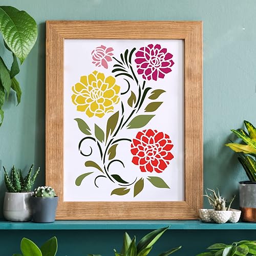Miniatura 5 de FINGERINSPIRE Dahlia - Plantilla de plástico de 11.7 x 8.3 pulgadas, diseño de flores, diseño de flores, flores, hojas, plantillas reutilizables