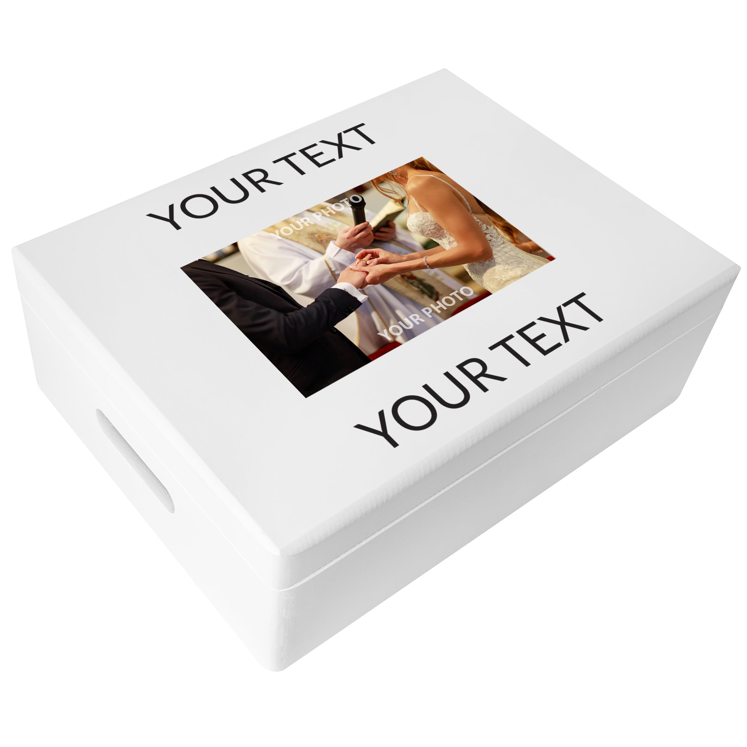 Creative DECO Blanca Caja con tu Foto y Texto Personalizado Idea de Regalo | Personalizada | Cajas Madera de Recuerdos Personalizadas | Para Mujeres Hombres y Parejas | Personalizados