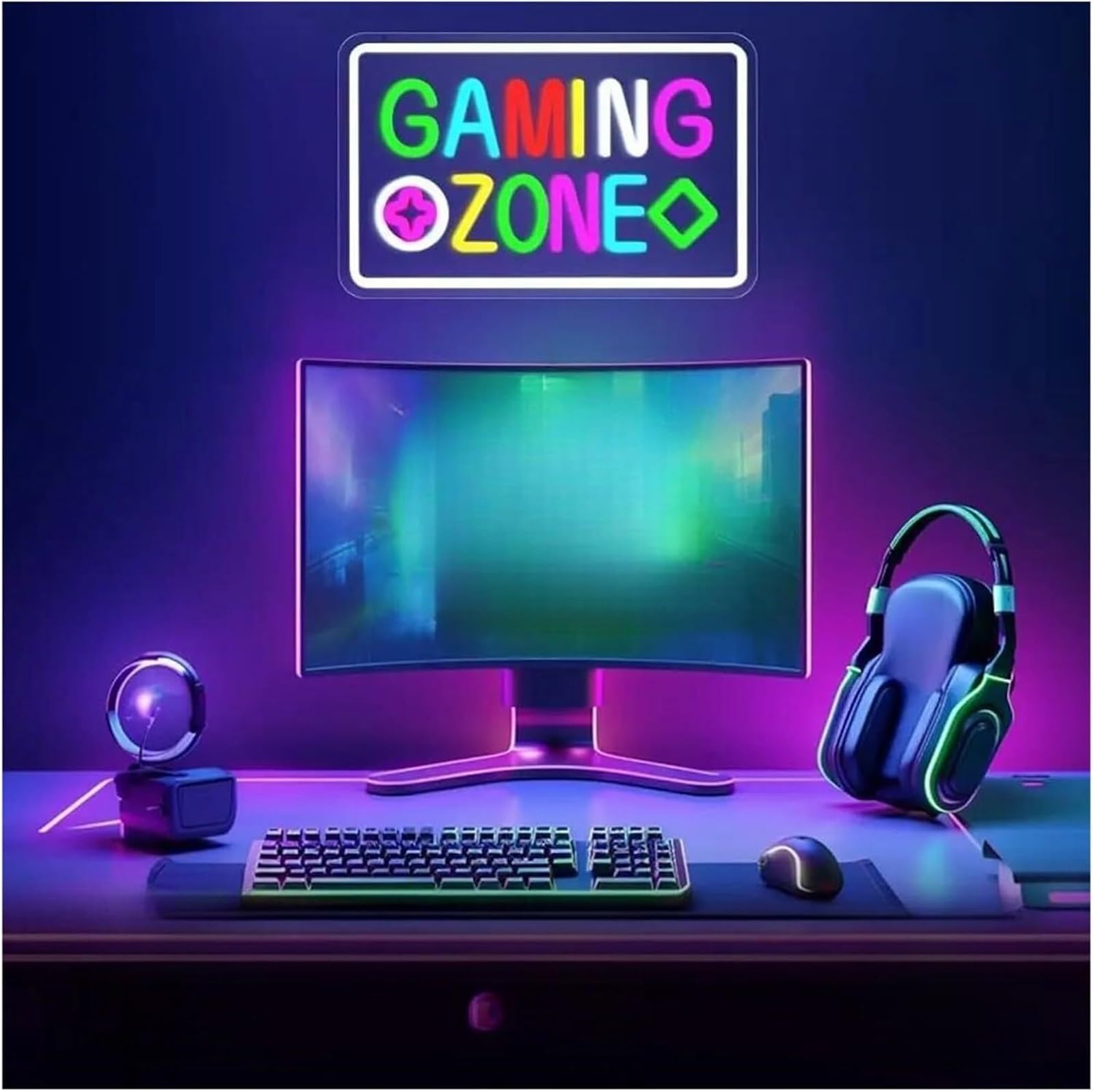 Generico Luce al neon a LED Gaming Zone per la decorazione da parete della camera letto dei ragazzi, 42x26,5 cm