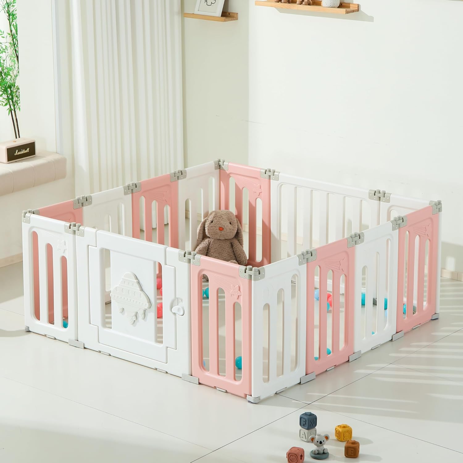 Baby Play Pen, 18 Panels Extra Large Baby Playpen, Foldable Play Pens for Babies and Toddlers, UFO Portable Baby Fence, Baby Gate Playpen, Baby Play Yard, Blue