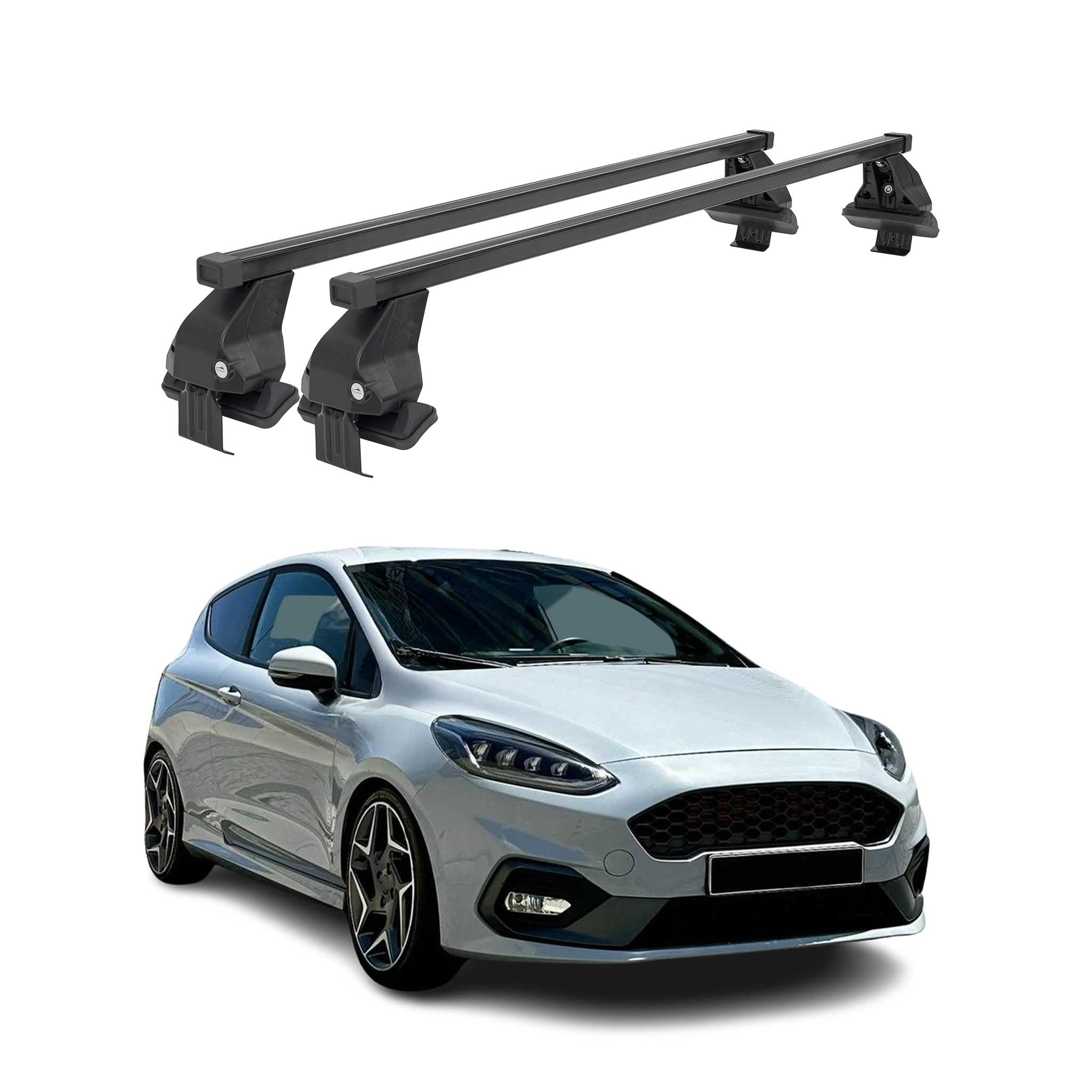 OMAC Barre trasversali in acciaio per Ford Fiesta mk7 St-Line 2018-2023 – Antifurto Incluso – Testata City Crash – DIN 75302:2019 – ISO/passo 11154:2006 – Carico massimo 50 kg Nero