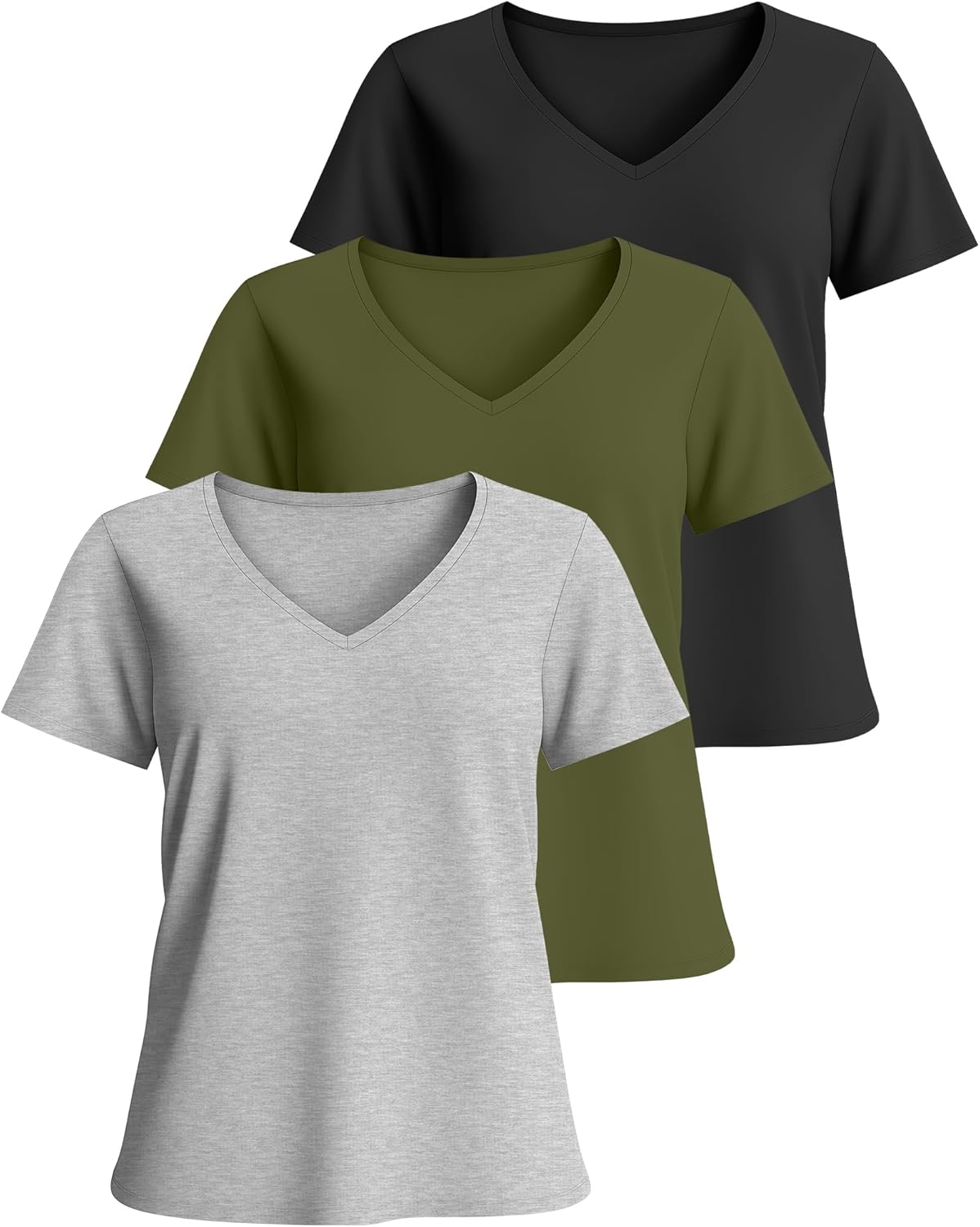 Neer 3 Pack Women's Plus Size T Shirts Short Sleeve V Neck Tops Solid Flat Hem Basic Loose Causal Tees - Image 2