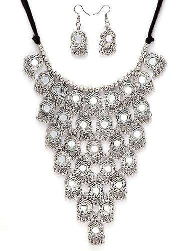 Latest Stylish Traditional Oxidised Silver Necklace Jewellery Set for Women (13115s)