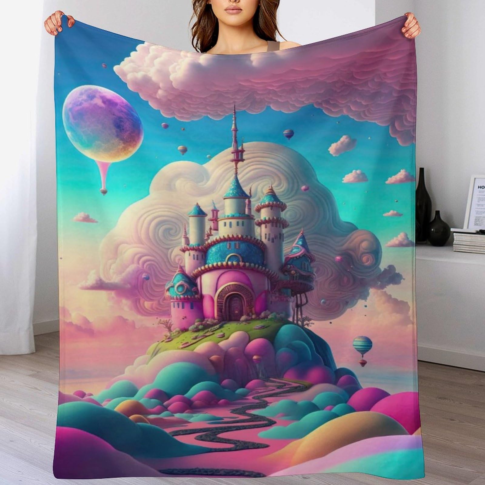 Couverture flannel polaire Pays des Bonbons 130x150cm pour lit et canapé