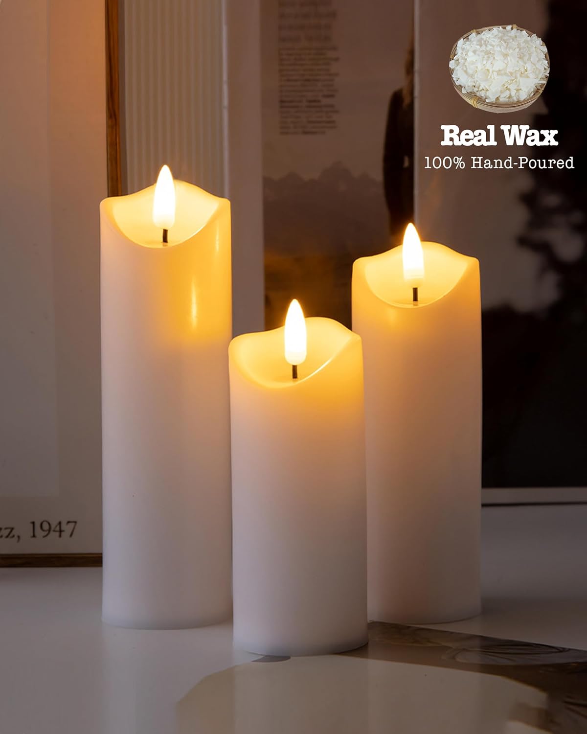 Gmnee 9-Pack White Flickering Flameless Candles Set with Remote Timer, 2" Diameter LED Pillar Battery Operated Candles Bulk for Home, Rustic and Farmhouse Decor (H 5" 6" 7" 8" 9")