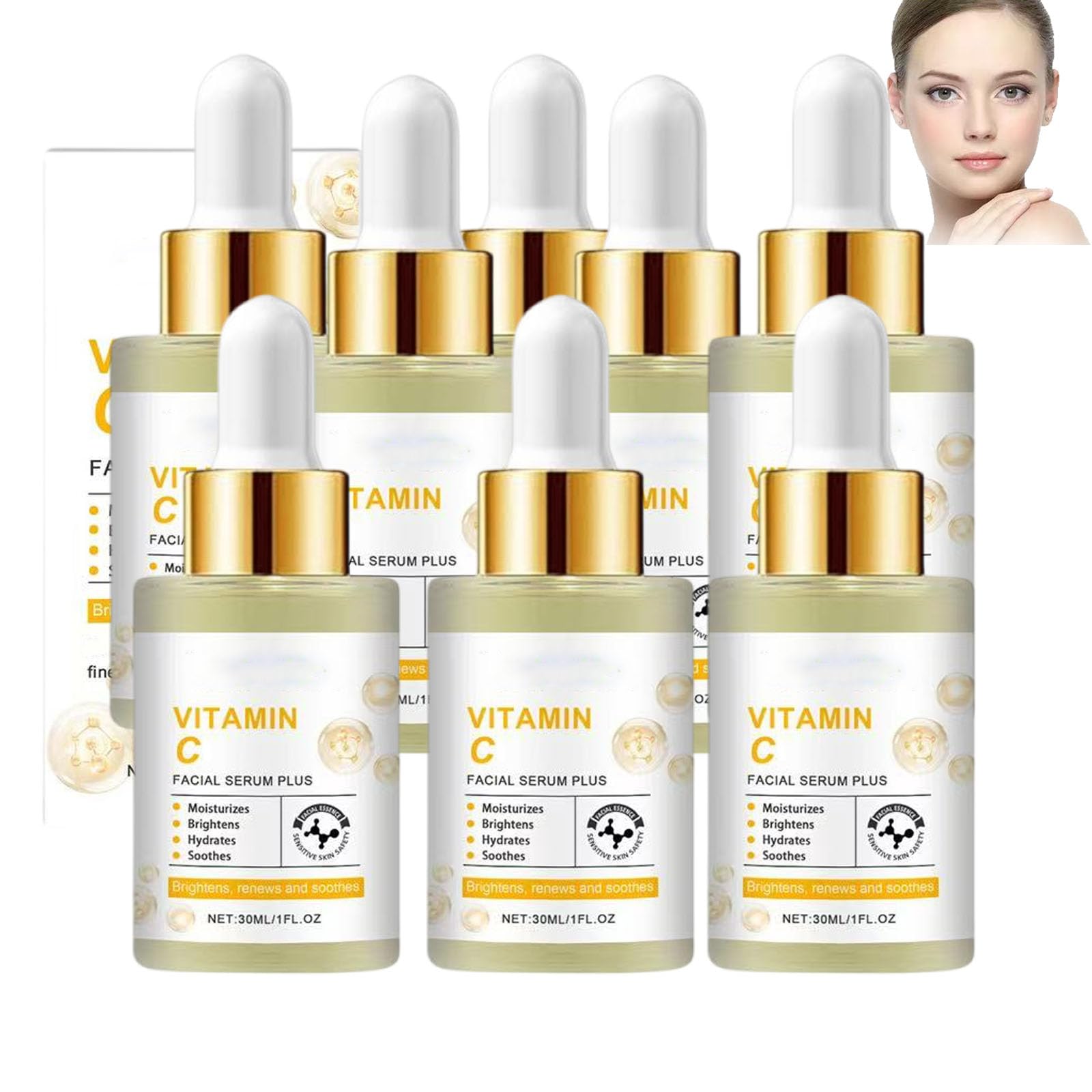 Serum do twarzy z witaminą C Plus, serum nawilżające z witaminą C, serum rozjaśniające ciemne plamy, rozjaśnia i nawilża skórę, nawilżające, przeciwzmarszczkowe (8 szt.)
