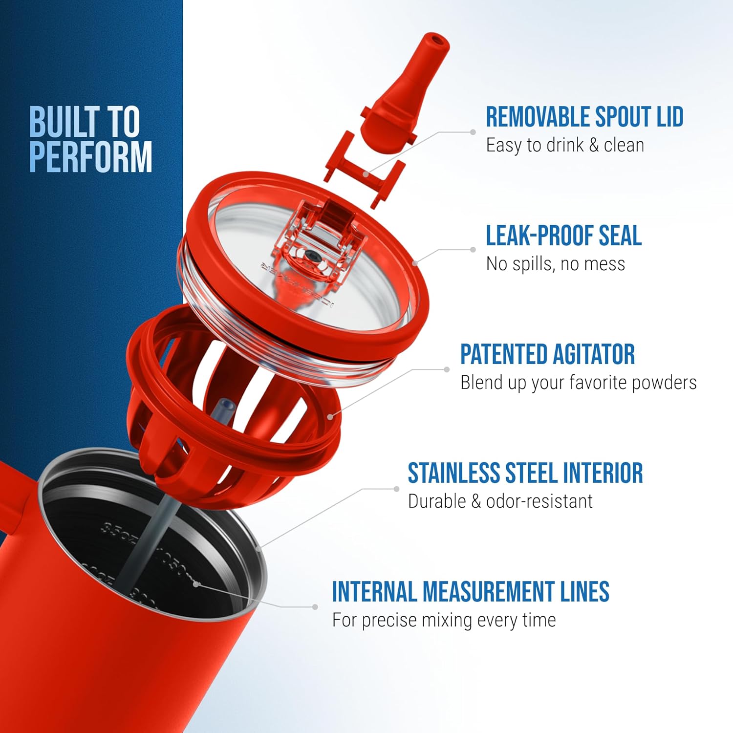 Ice Shaker 40 oz Tumbler with Handle and Straw | 40oz Red | Cold for 30+ Hours | 2-in-1 Tumbler Shaker Bottle | Odor-Free 40 ounce Bottle for Water, Protein Shakes, Smoothies, Cocktails - Image 3