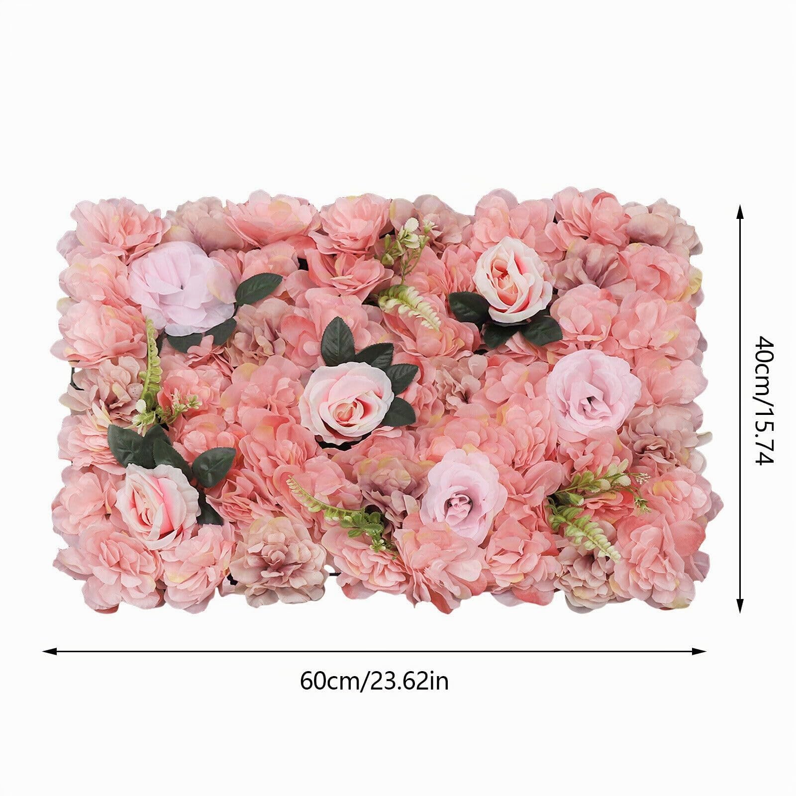 12 Stück Blumenwandpaneel Kunstrosen Künstliche Blume Blumenhintergrund, Blumenwandhintergrund für Party Hochzeit Brautdusche Babyparty Weihnachten Heimdekoration, 60 X 40cm (Schaumig Rosa)