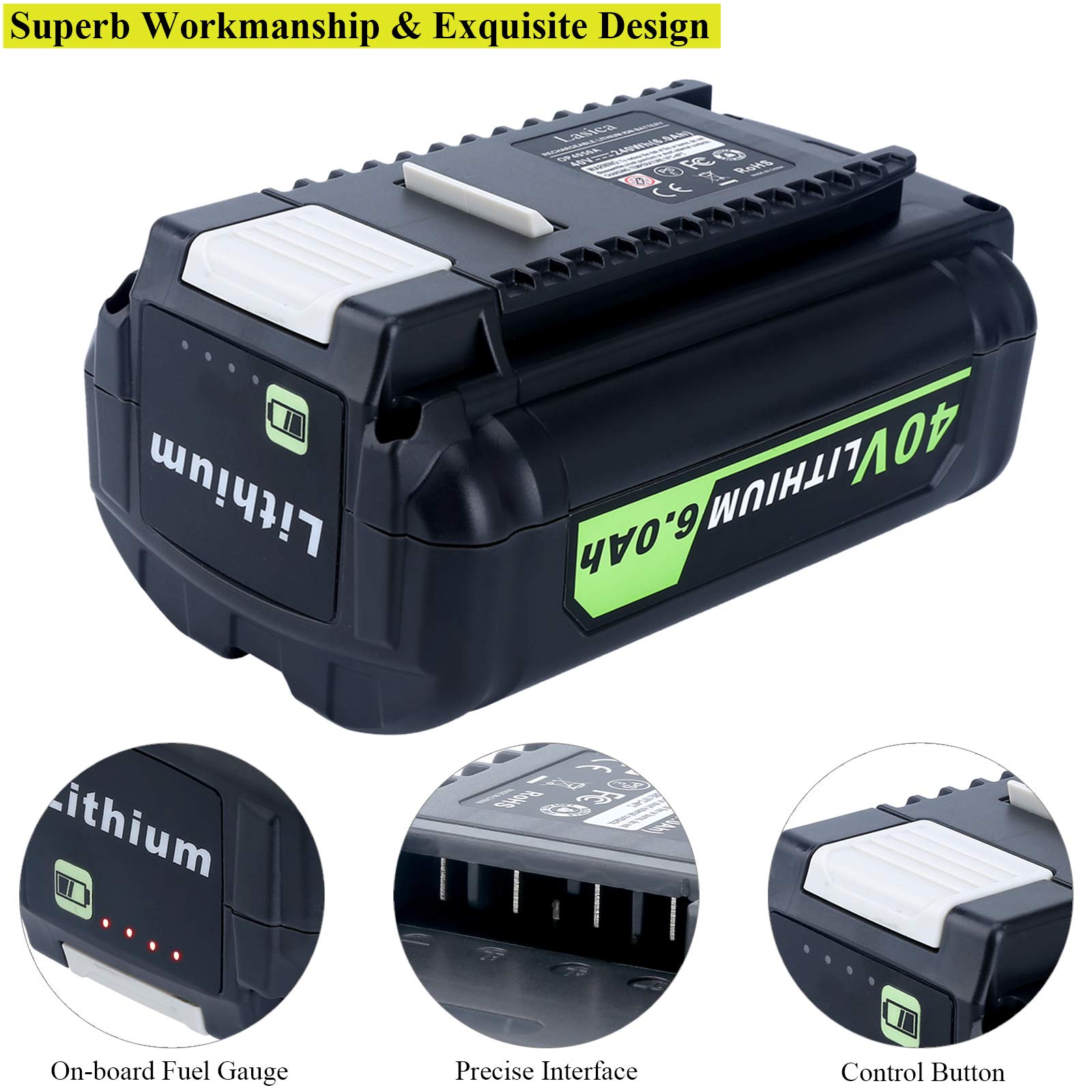 Buy Lasica Replacement for Ryobi 40V Lithium Battery 6.0Ah OP4040