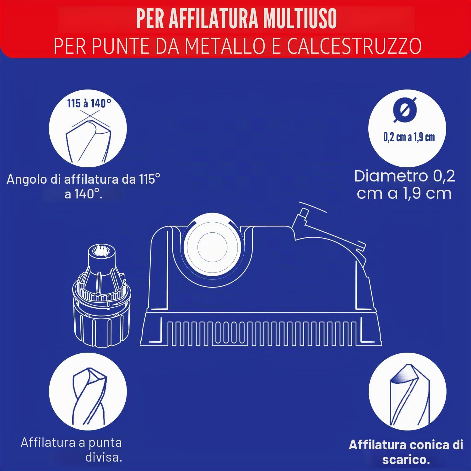 Tivoly Drill Doctor 750 – Affilatrice per punte, da 2,5 a 19 mm, punta 118º/135°
