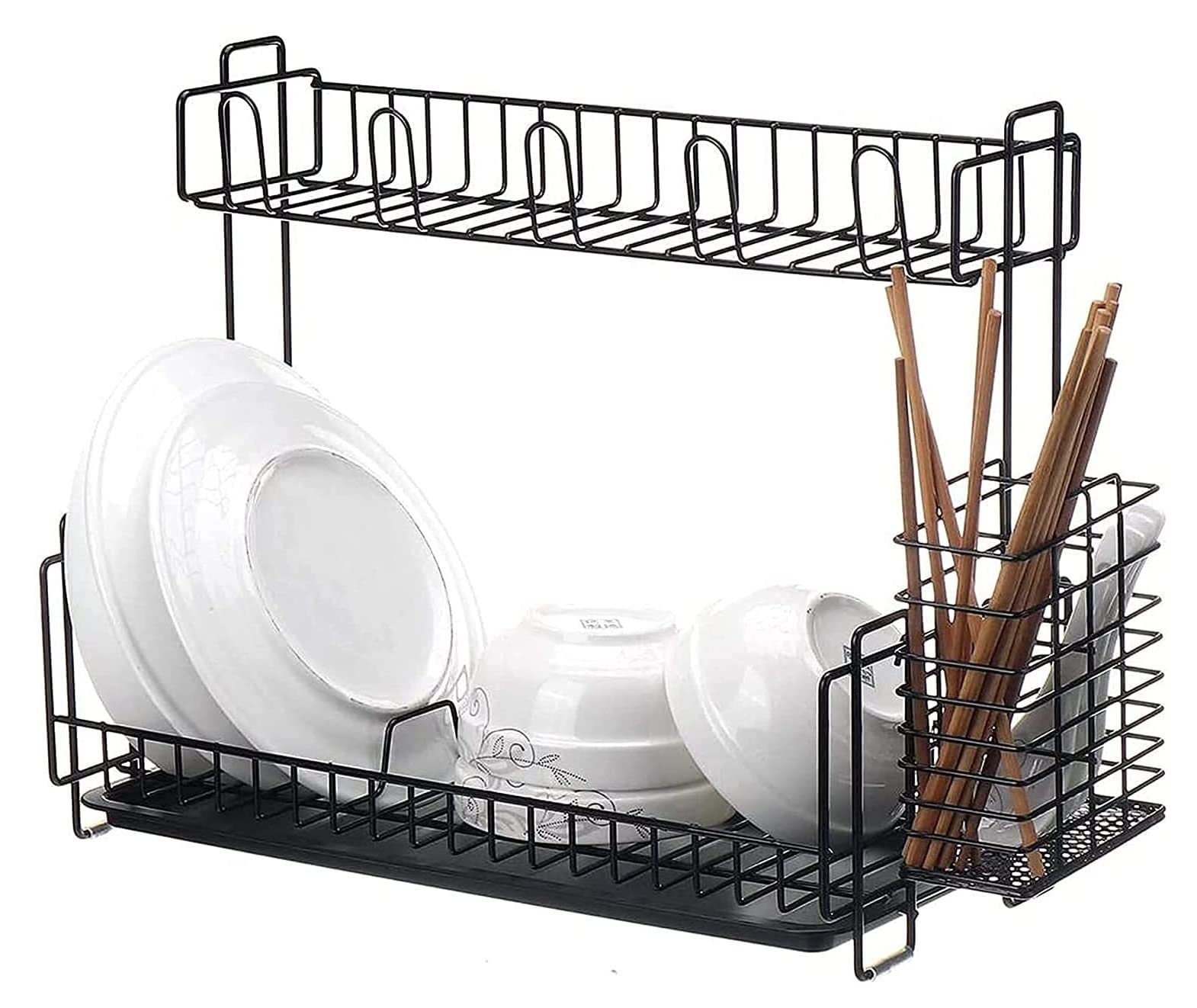 AZHKJKZH Dish Rack Metal Draining Dish Rack Drainer Kitchen Drain Shelf Sink Holder Cup Bowl Home Storage Basket Stand For For Small Kitchen(Black)