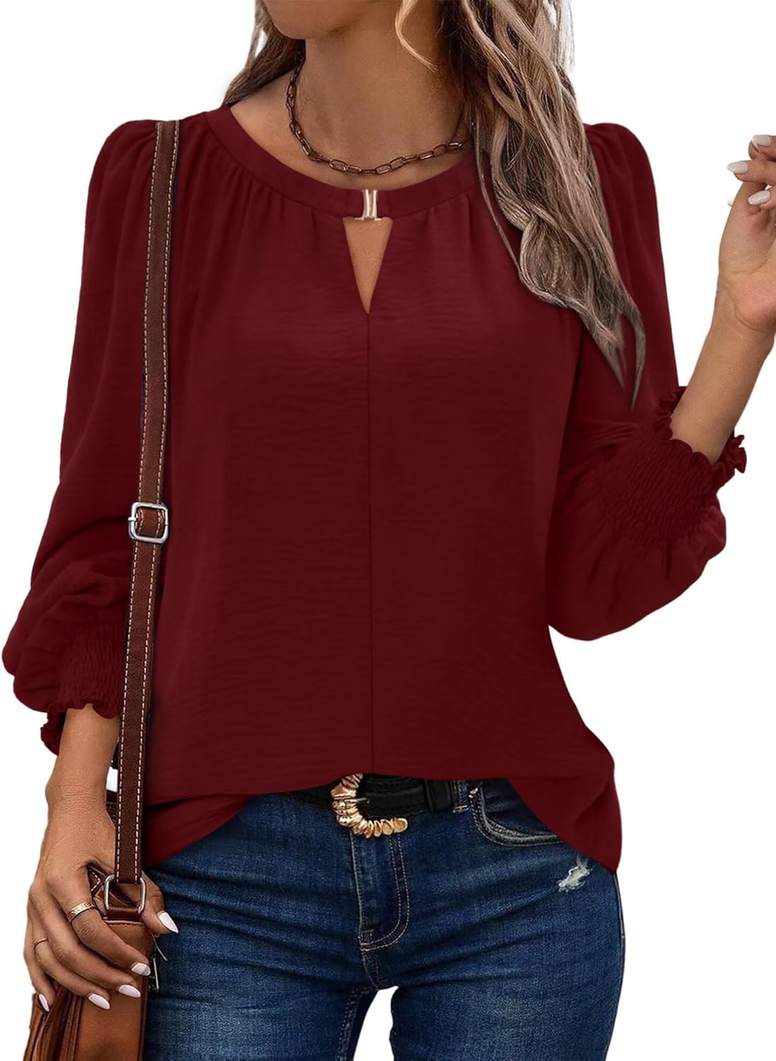 KISSMODA Womens Fashion Blouse Long Sleeve Casual Tunic Solid Basic Top Soft Breathable Tunic Tops 2026 Fall Trendy S-XXL - Image 2