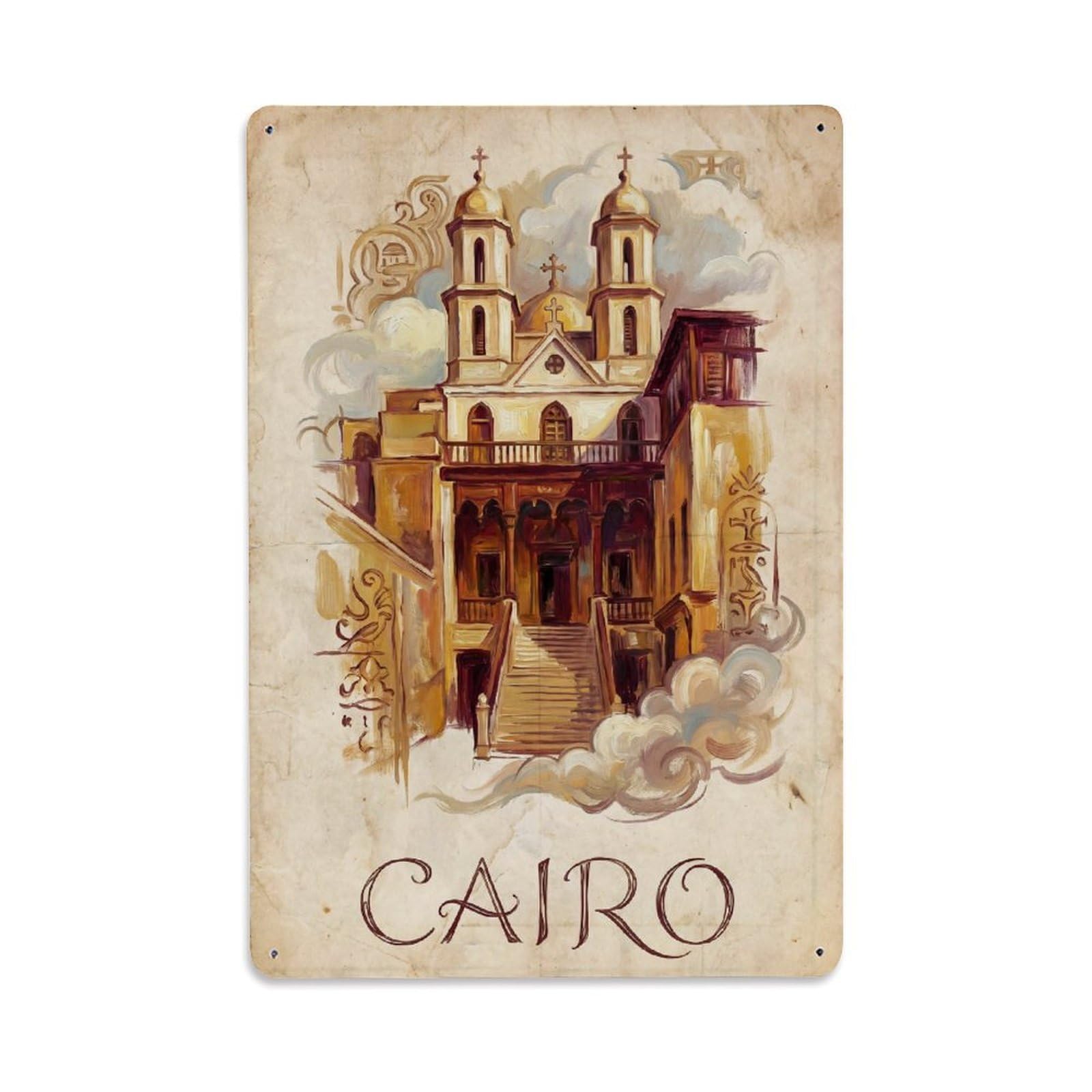 Gead 8X12inch Style Vintage Travel Cairo Church Metal Tin Sign