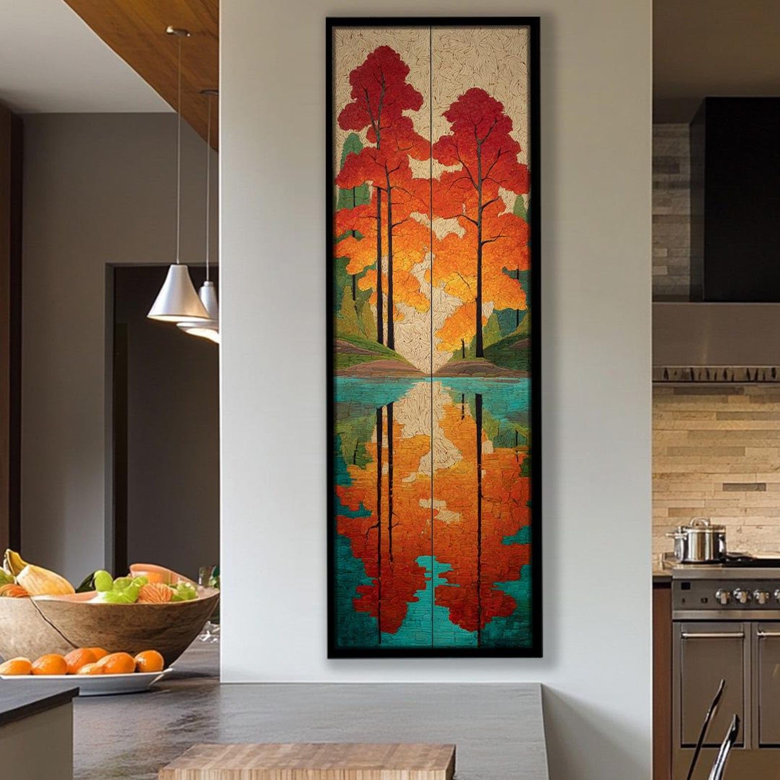 Tableau arbre long coloré : illuminez les murs étroits de votre chambre moderne - 8