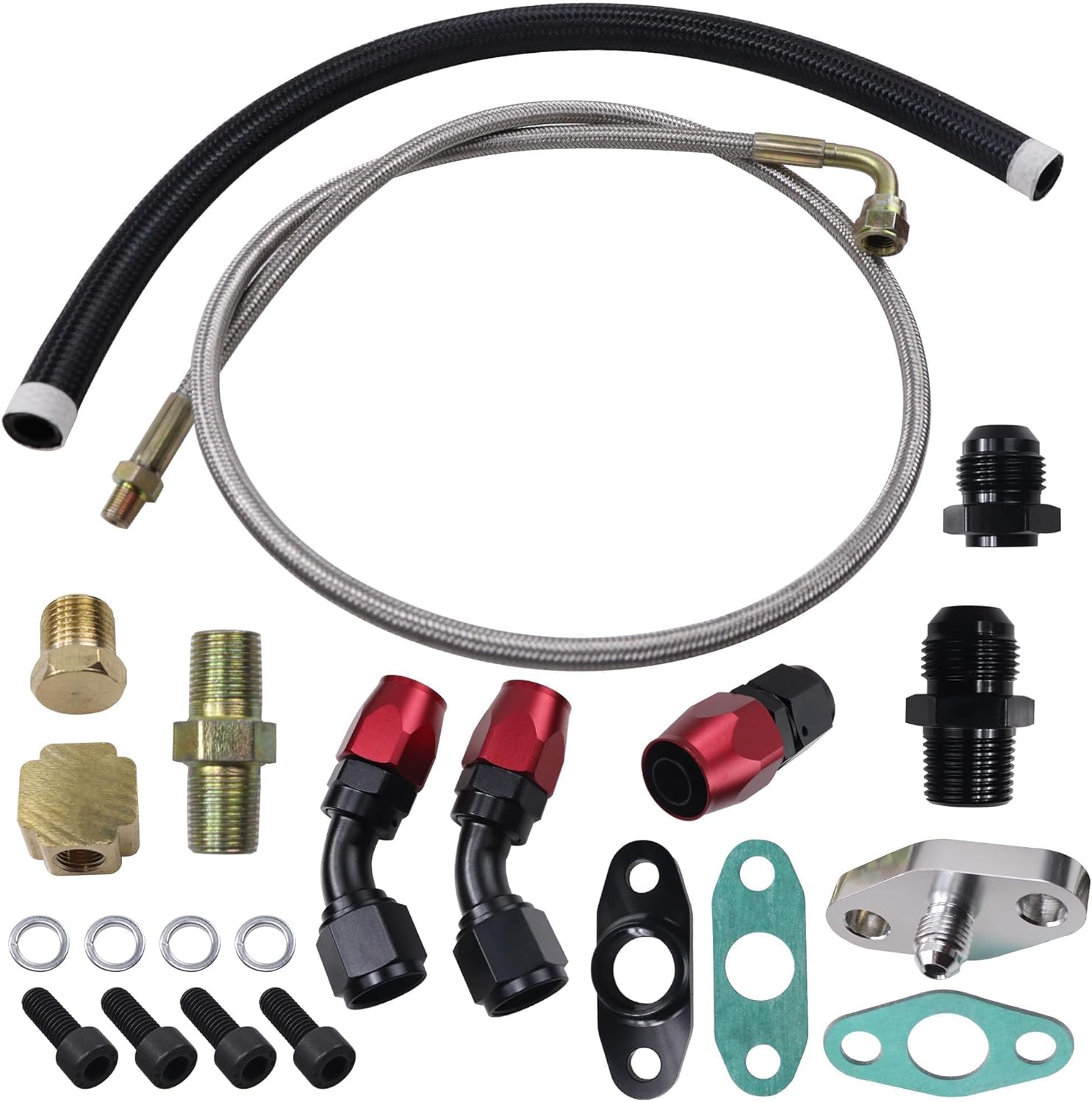 Turbocharger Oil Feed and Drain Return Line Kit for T3 T4 GT35 T70 T66 T61 T60 T04E T04 GT32 GT40 GT42 GT4049R GT42R/RS GT4294R GT4202R GT4088R