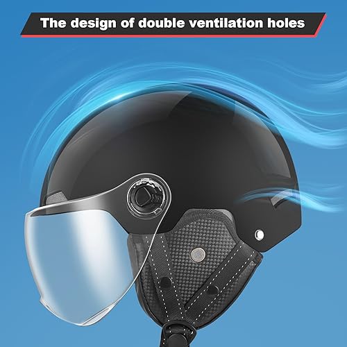 Miniatura 4 de Casco de motocicleta certificado DOT, estilo alemán, medio casco para bicicleta eléctrica y scooter con gafas parabrisas, casco retro genial para