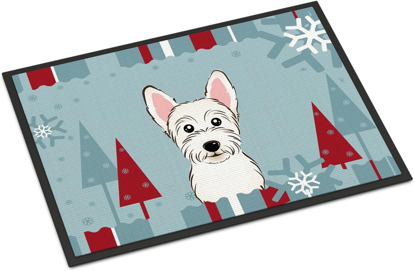 Caroline's Treasures BB1722MAT Winter Holiday Westie Doormat 18x27 Front Door Mat Indoor Outdoor Rugs for Entryway, Non Slip Washable Low Pile, 18H X 27W