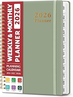 2026 Planner, Weekly and Monthly Calendar Planner, January 2026 - December 2026, Hardcover 2026 Calendar Book with Tabs For Women & Men, Inner Pocket, Spiral Bound, Perfect for Office Home School Supplies - A5 (6.3" x 8.5"), Green