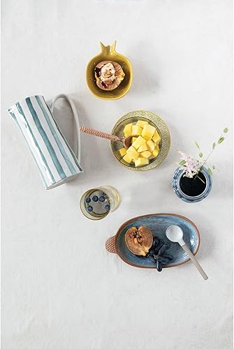 Miniatura 5 de Creative Co-Op Plato de gres con mango y borde marrón, esmalte reactivo