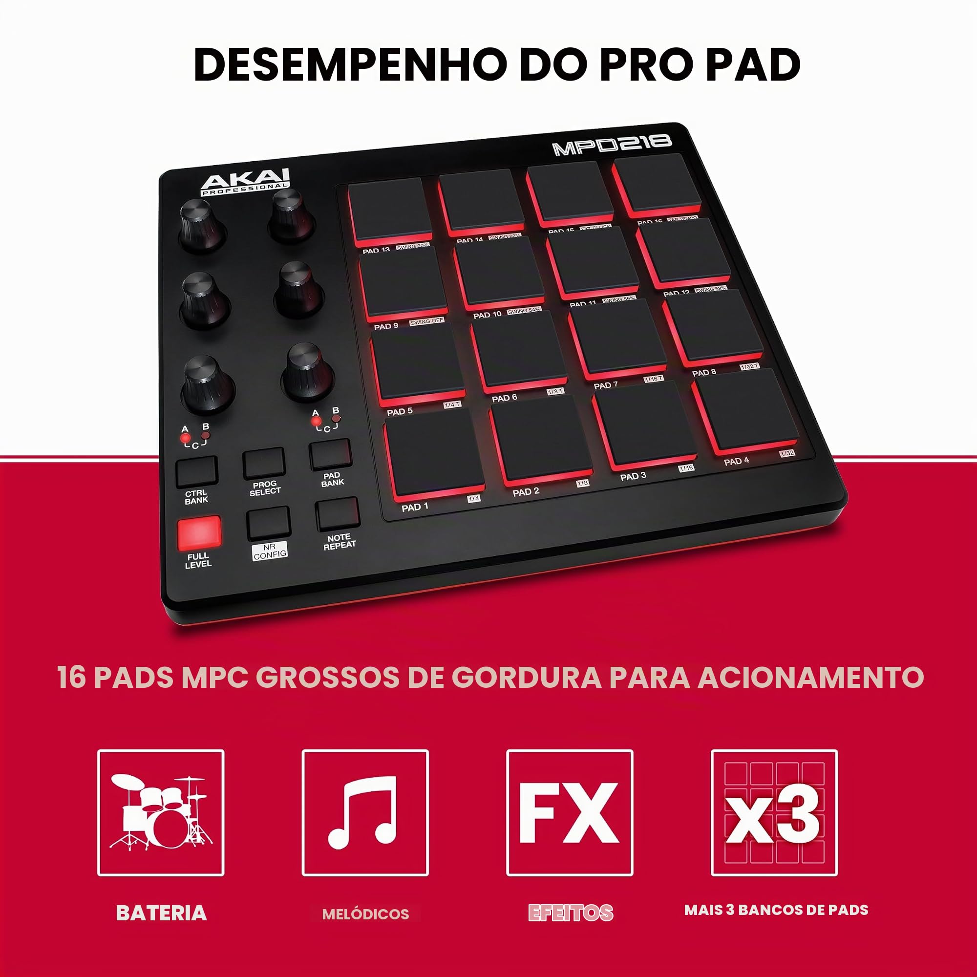 DTM・DAW AKAI mpd218 Akai Professional MPD218 Controlador MIDI USB com 16 pads MPC, 6