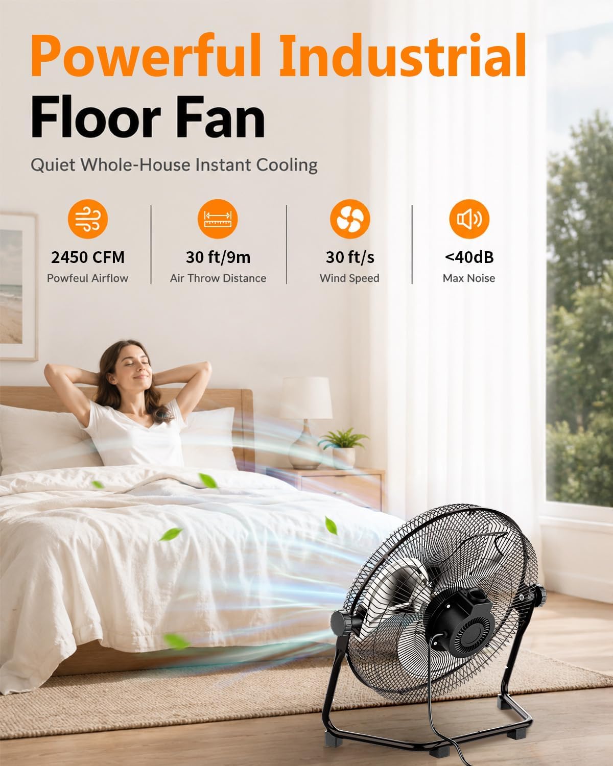 14 Inch 3-Speed High Velocity Heavy Duty Metal Industrial Floor Fan for Warehouse, Workshop, Factory and Bedroom, Black
