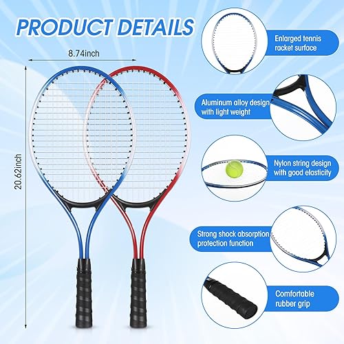 Miniatura 2 de Paquete de 2 raquetas de tenis para niños de 21 pulgadas con entrenador de tenis, pelotas de rebote, equipo de entrenamiento de tenis, juego de
