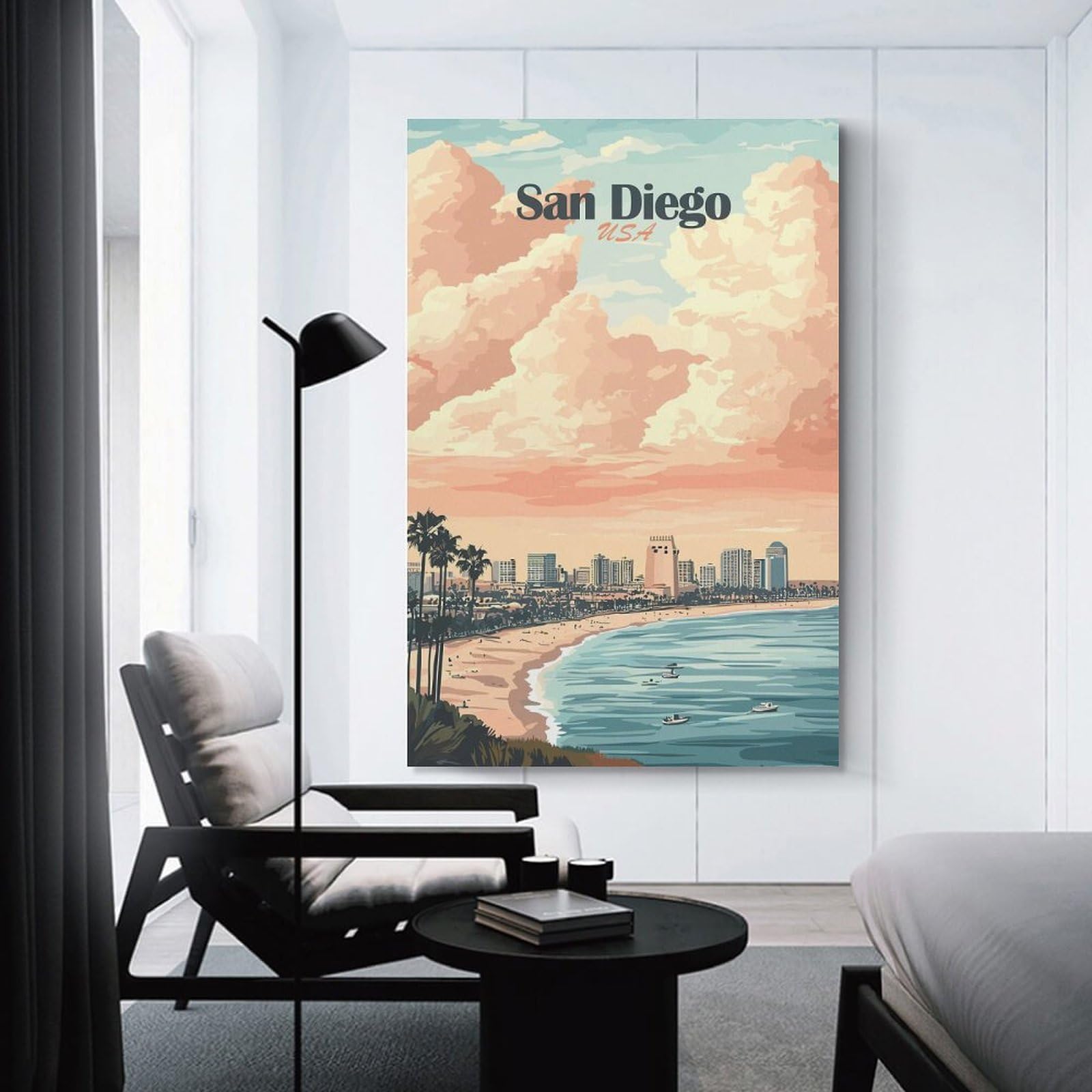 Junmoney San Diego Skyline Sunset Decorative Canvas Print, 08x12inch(20x30cm), for Hallway, Bedroom Or Modern Interiors, Gift Idea for Housewarming And Birthdays