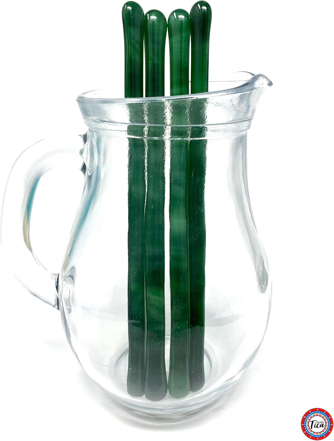 Handmade Glass Swizzle Sticks: Emerald Leaf (Paradise Collection) - 7.25 inch stirrer for Coffee Tea and Mugs - Set of 4 with Gift Box by studioTica