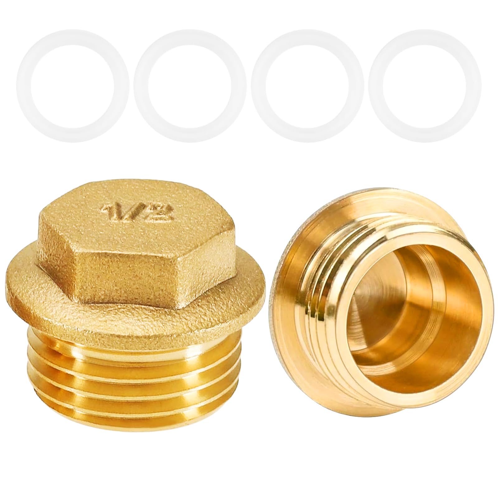 2 Piezas Tapón de Latón, 1/2 Pulgadas Tapa Ciego de Latón Hexagonal con Junta de Silicona, Tapón de Tubería de Agua Tapones para Grifos, Tuberías de Agua, Válvulas de Lavadora