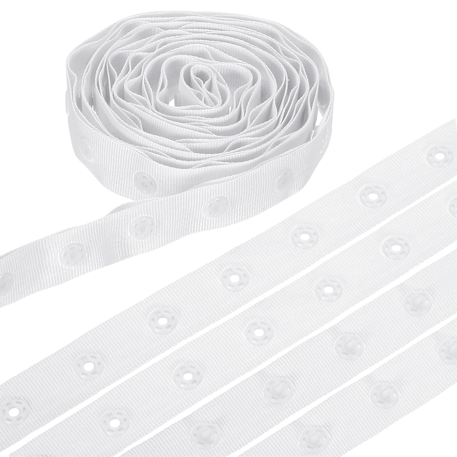 sourcing map 8 Yard Snap Button Tape, Polyester Plastic Snap Button Trim, Sewing Press Stud Ribbon Replacement for DIY Craft Clothes Fabric Sewing, White