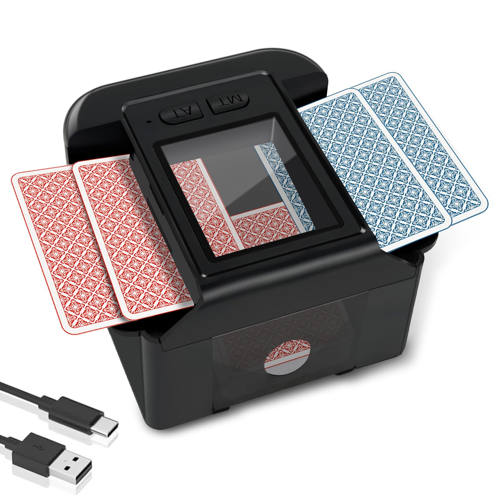 TOFFCAEA Automatischer Kartenmischer, mit 2000mAh wiederaufladbarer eingebauter Batterie für 2 Kartensätze, für Kartenspiele, Texas Hold'em, Poker, Heimkartenspiele, Blackjack (Schwarz)