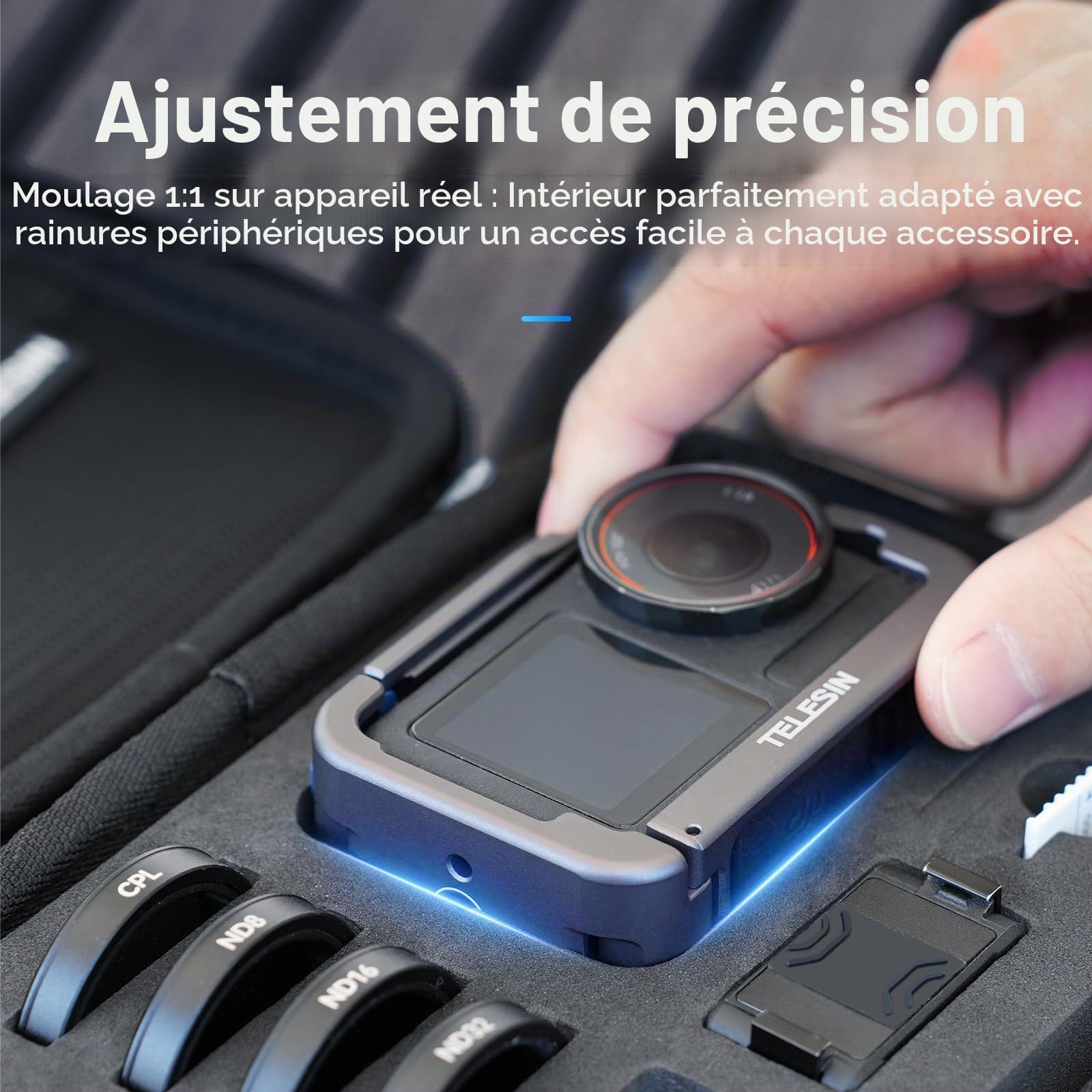 TELESIN Sac de transport pour DJI Osmo Action 5 Pro/4/3, sac de rangement portable en polyuréthane, sac de voyage de protection rigide pour Osmo Action 5 Pro/4/3, accessoires de caméra d'action