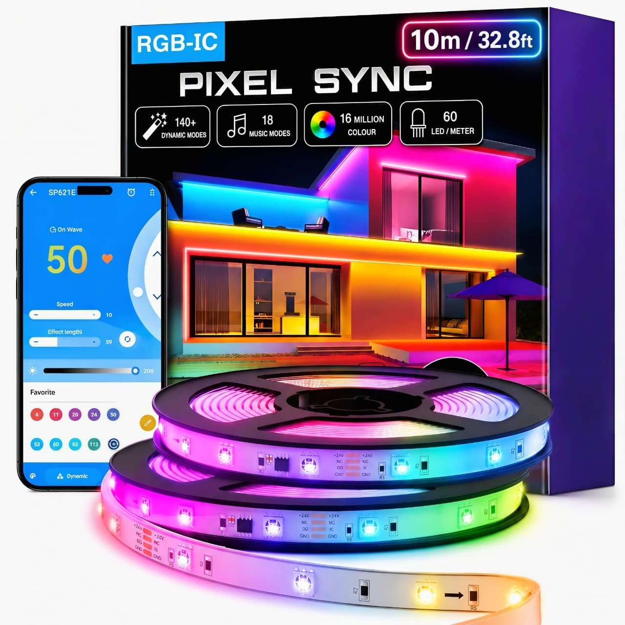 Smart RGBIC LED Strip Light 10M | 60 LEDs/M | 142 Dynamic Modes | Bluetooth App Control | Black PCB | TV Backlight | Group Control | Gaming & Room Décor Light Kit (BT SMART APP, 10 Meter)-image-33