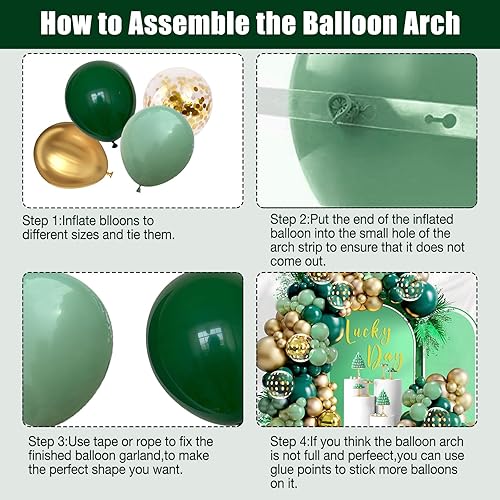Miniatura 3 de Kit de guirnalda de arco de globos verdes, 144 globos dorados metálicos verde esmeralda oscuro verde salvia para Wild One Jungle Safari cumpleaños,