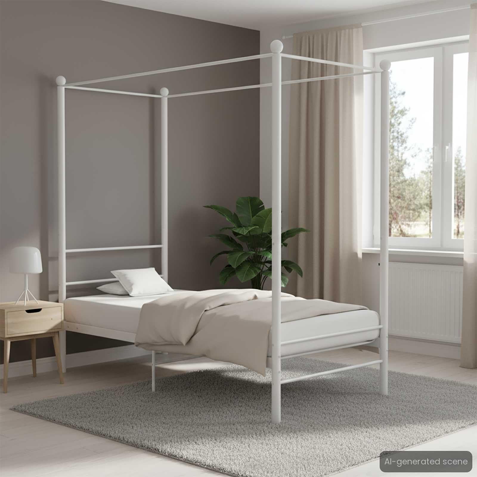 vidaXL Cadre de lit à baldaquin sans Matelas Blanc métal 90x200 cm