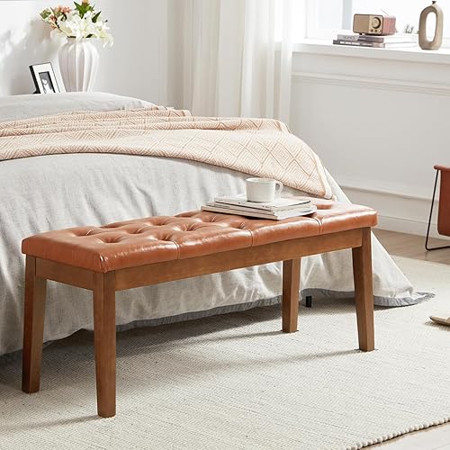 Banco de entrada tapizado para dormitorio, extremo de la cama, banco de comedor otomano con patas de madera maciza, asiento acolchado para cocina,